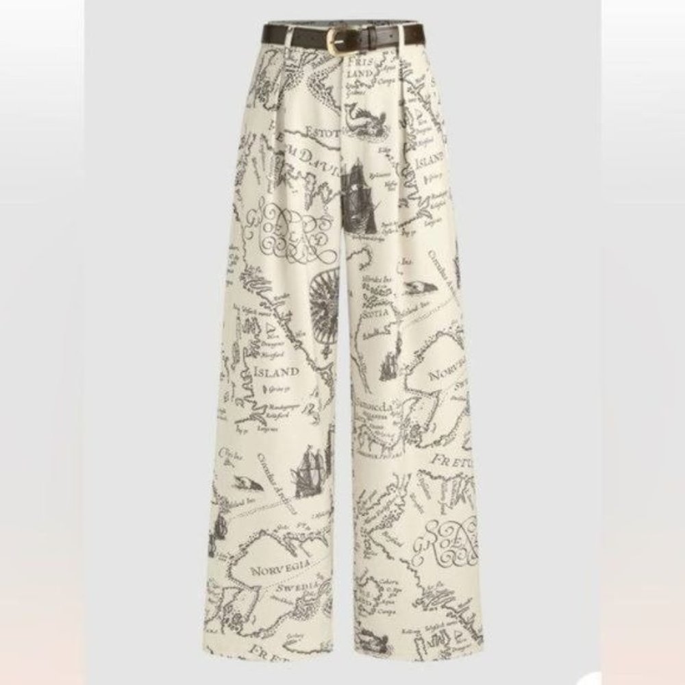 Cider Old world map printed wide leg trousers with belt Size XL New with tag